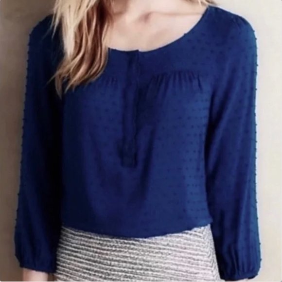 Maeve Tops - Maeve Navy Blue Emmaline Raised Clip Dot Textured Long Sleeve Blouse Size 10